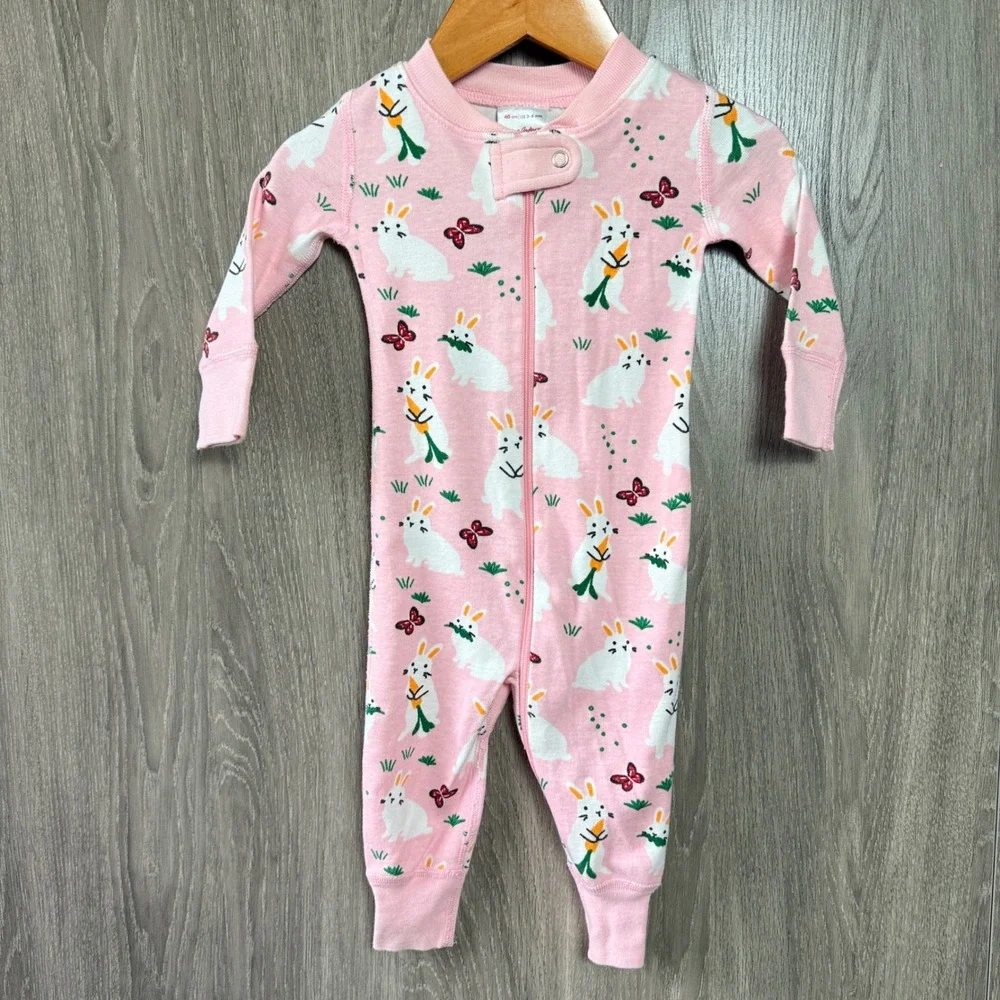 Hanna Andersson Sleeper Girls 3-6 Months Pink Bunny Organic Cotton Pajamas